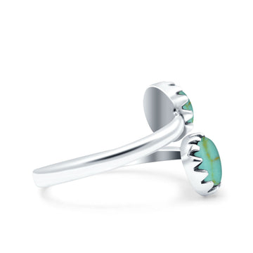 Vintage Style Petite Dainty Adjustable Simulated Turquoise Ring Solid Round Oxidized 925 Sterling Silver